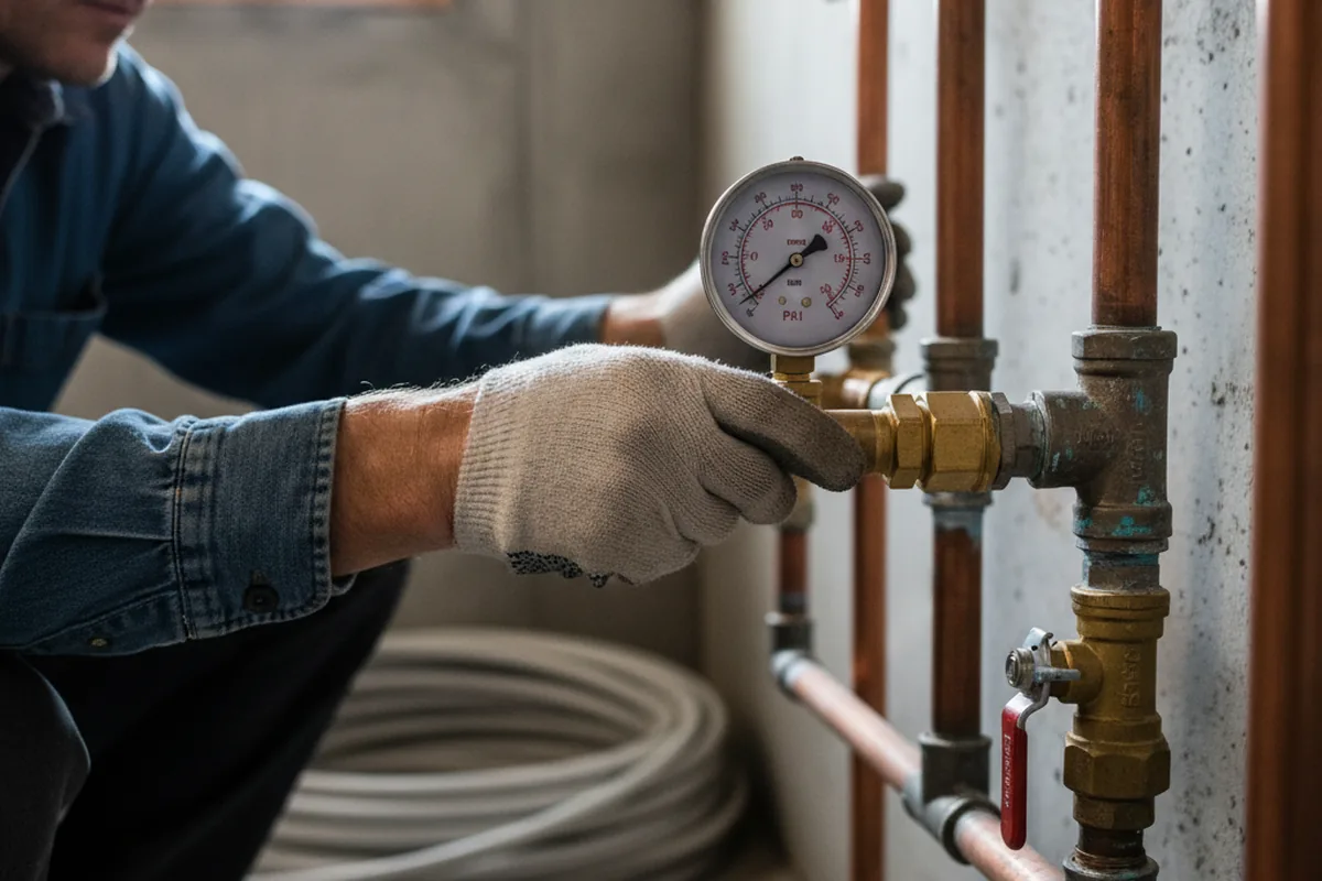 Pressure testing a repaired line during Water Line Repair in Assumption